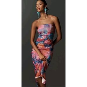 ANTHROPOLOGIE NWT $168 The Soleil Mesh Slim Strapless Ruched Dress Size Medium